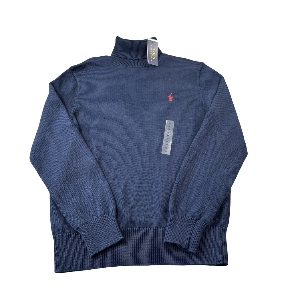 Polo Ralph Lauren Mens Blue Cotton Red Pony Turtleneck Sweater M 710857915002